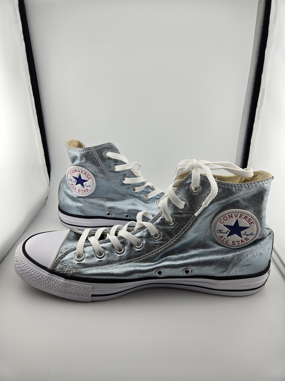 Converse Chuck Taylor All Star Shoes Mens 11 Womens 13 High Top Sneakers Silver